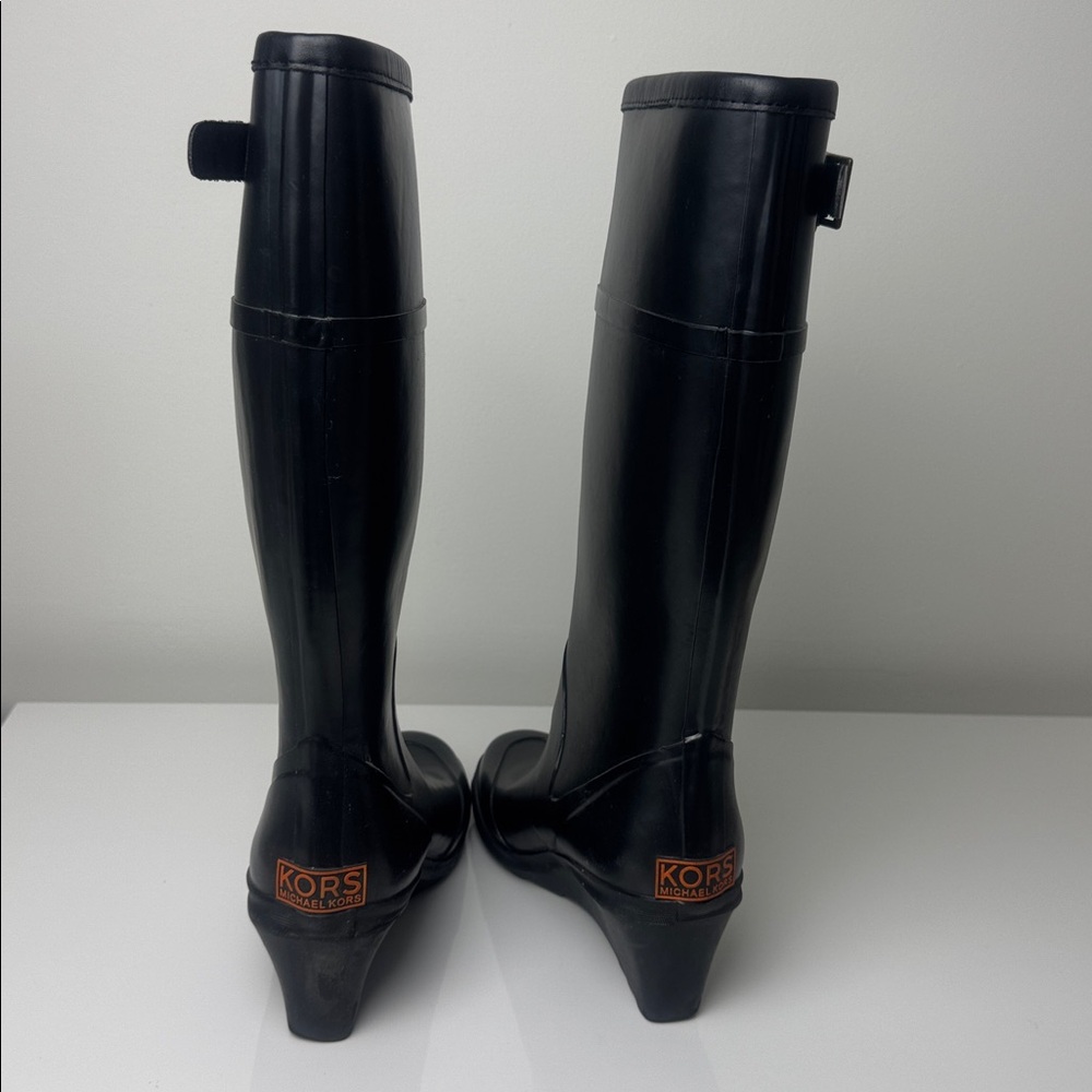 KORS Michael Kors Black Ruby Wedge Knee-High Rain Boots – Women’s US 7 - Picture 2 of 9